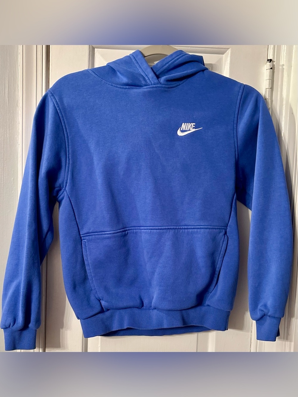 Nike Kid’s Blue Crewneck Hoodie with side pockets and White Logo Size L
